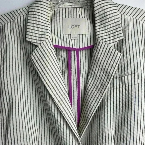 Ann Taylor Loft Women's Blazer Jacket Ivory/White and Black Stripes  Size 8 - Picture 3 of 16